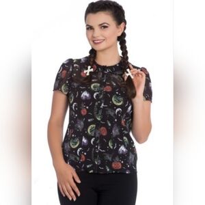 Hell Bunny Halloween Print Blouse, GUC, Size 2X